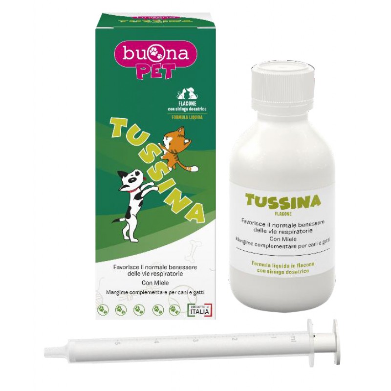 TUSSINA FLACONE MANGIME COMPLEMENTARE CANI GATTI CON SIRINGADOSATRICE FORMA LIQUIDA 100 G BUONAPET