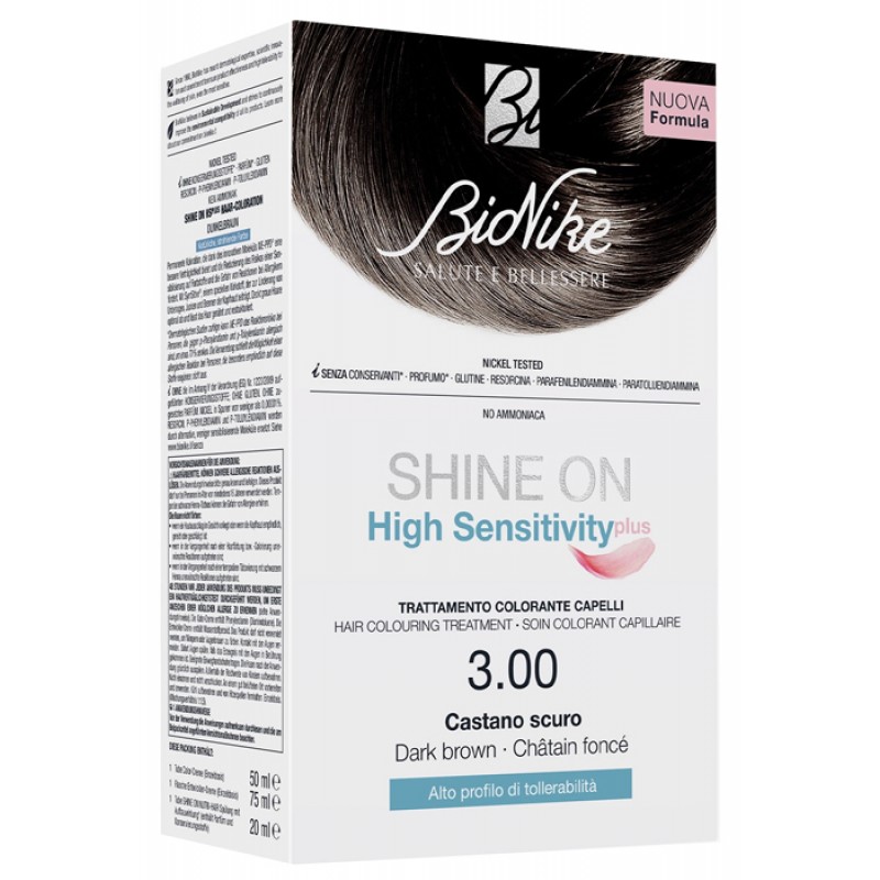 SHINE ON HIGH SENSITIVITY PLUS CASTANO SCURO 3,00 RIVELATORE IN CREMA 75 ML + CREMA COLORANTE 50 ML