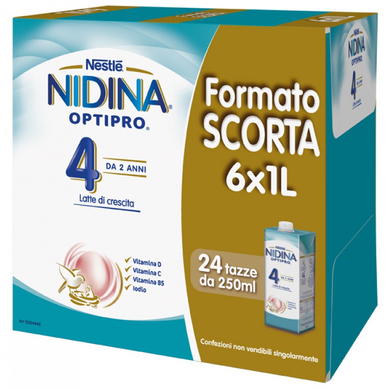 Nestle Nidina 4 Optipro Latte di crescita Liiquido 6 Brick da 1L NE