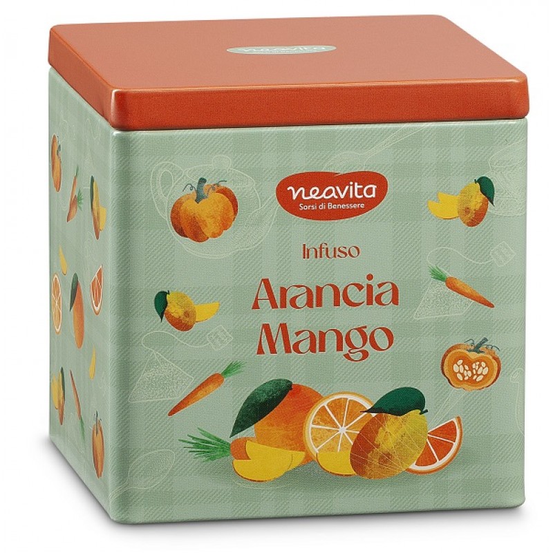 NEAVITA INFUSO ARANCIA E MANGO FILTROSCRIGNO IN SQUARE TIN HAPPY FRUITS VERDE