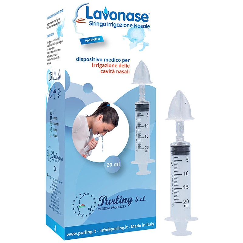 LAVONASE IRRIGAZIONE NASALE NON STERILE SIRINGA 20 ML + LUER-LOCK CON CAPPUCCIO + UGELLO NASALE CON RACCORDO LUER-LOCK +PERFORATORE CON VALVOLA NON RITORNO CON TAPPO