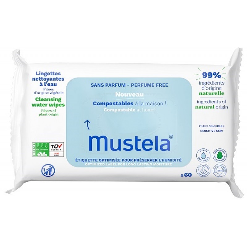 MUSTELA SALVIETTE ACQUA COMPOSTABILI 60 PEZZI