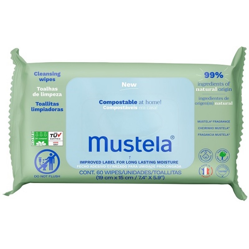 MUSTELA SALVIETTE COMPOSTABILI 60 PEZZI