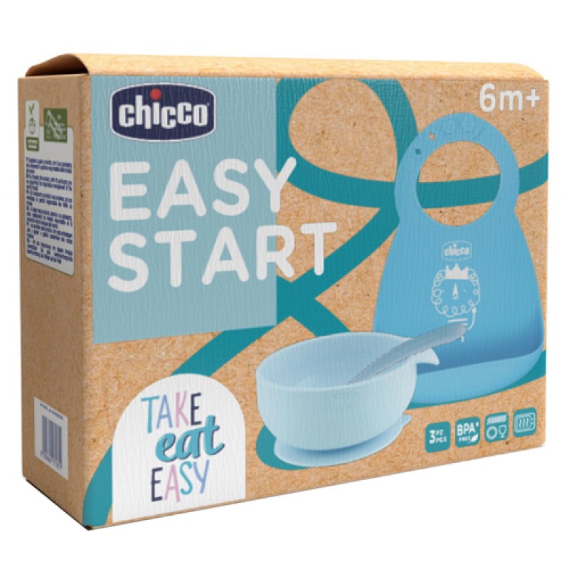 CHICCO SET PAPPA SILICONE 6M+ AZZURRO