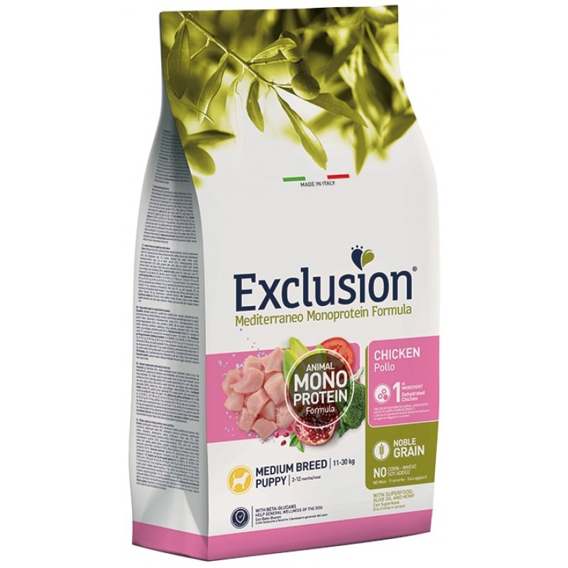 EXCLUSION MEDITERRANEO MONOPROTEIN NOBLE GRAIN PUPPY CHICKEN MEDIUM 3KG