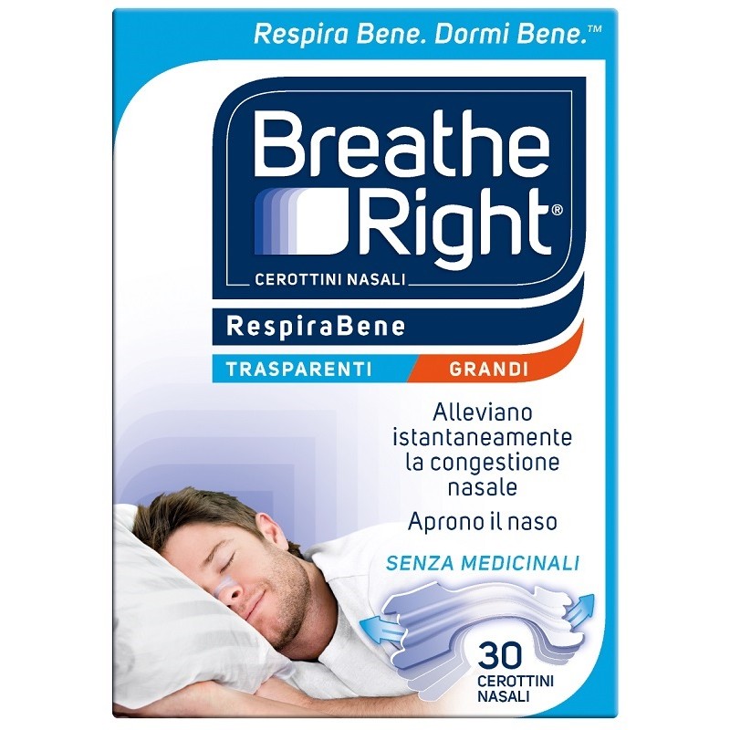 CEROTTI NASALI BREATHE RIGHT TRASPARENTI GRANDI 30 PEZZI