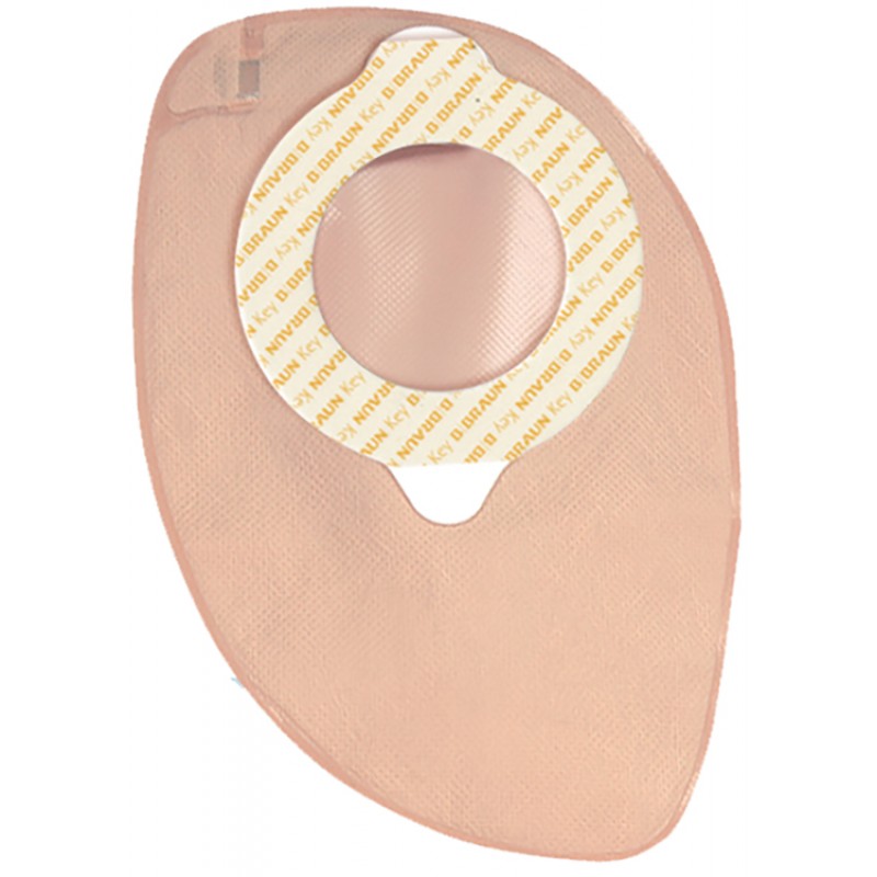 SACCA COLOSTOMIA A DUE PEZZI AGGANCIO ADESIVO CON GUI DI SICUREZZA FONDO CHIUSO DIAMETRO 60MM CAPACITA' 350ML COLORE BEIGE 30 PEZZI FLEXIMA KEY