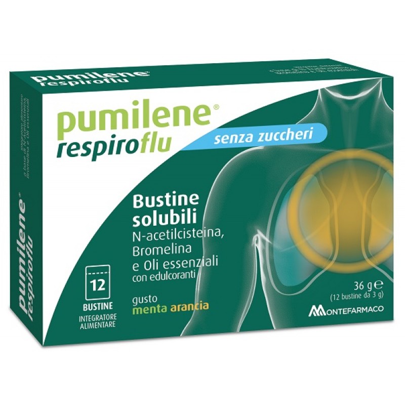 PUMILENE RESPIROFLU SENZA ZUCCHERO 12 BUSTINE GUSTO MENTA ARANCIA 36 G