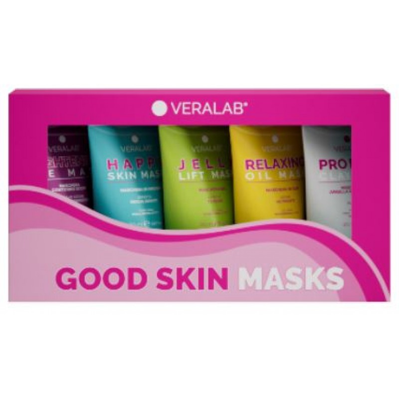 VERALAB KIT GOOD SKIN MASKS 5 PEZZI PRO PURE CLAY MASK 20 ML + HAPPY SKIN MASK 20 ML + JELLY LIFT MASK 20 ML + RELAXING OIL MASK 20 ML + BRIGHTENING EYE MASK 20 ML