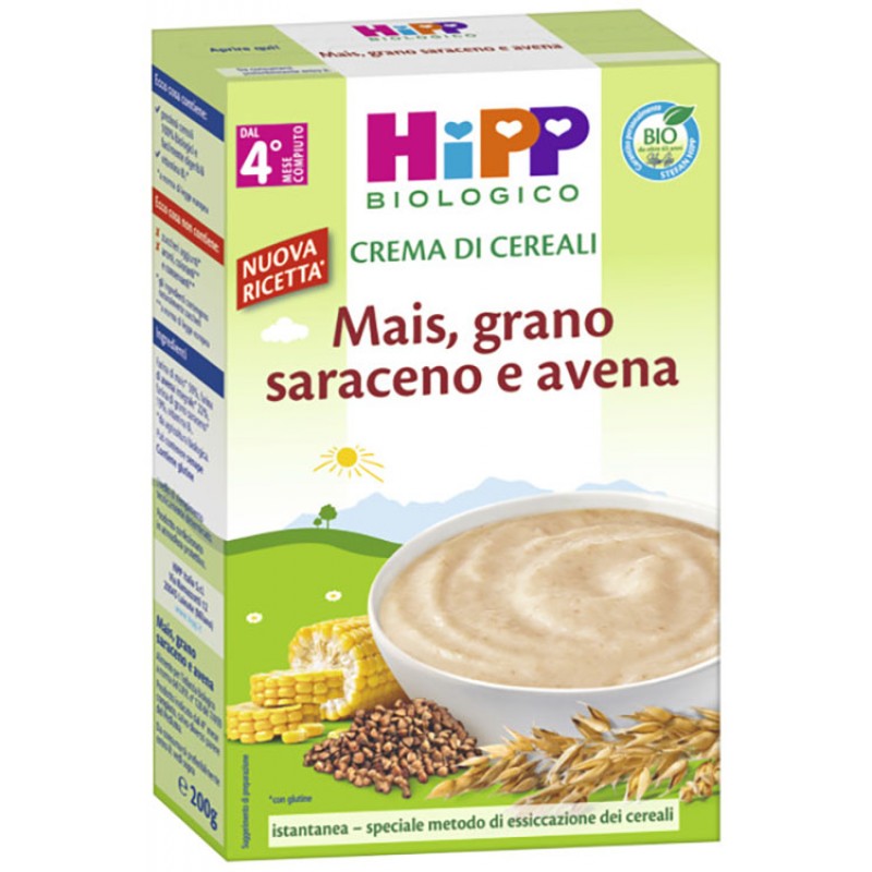 HIPP BIO CREMA CEREALI MAIS/GRANO SARACENO/AVENA 200 G