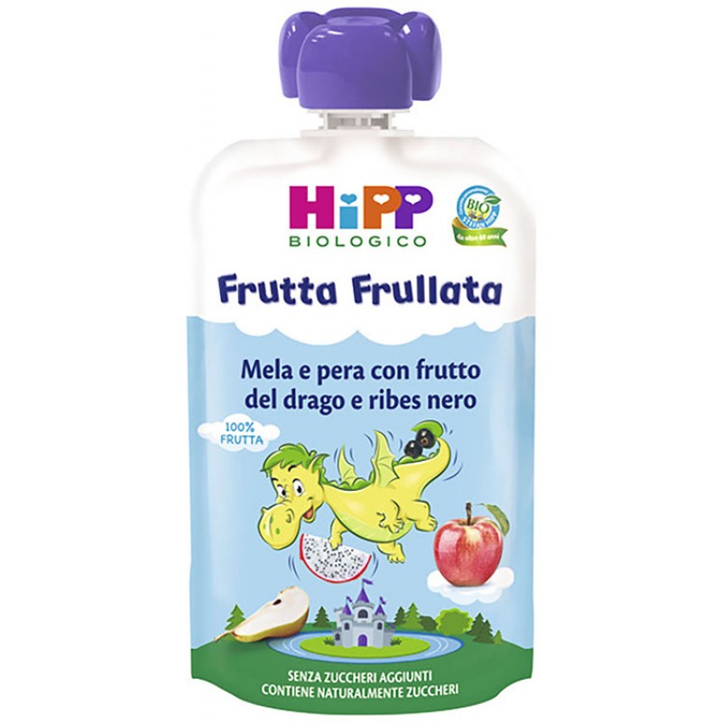HIPP FRUTTA FRULL DRAGONE MELA PERA FRUTTA DEL DRAGO RIBES NERO 90 G