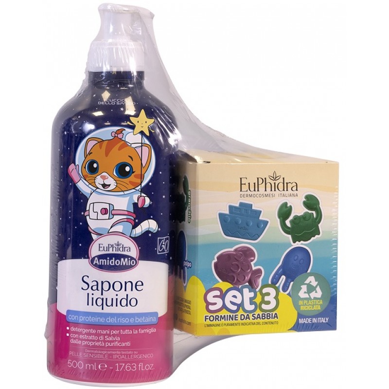 EUPHIDRA AMIDOMIO ABBINATA SAPONE LIQUIDO 500 ML + SET 3 FORMINE DA SABBIA